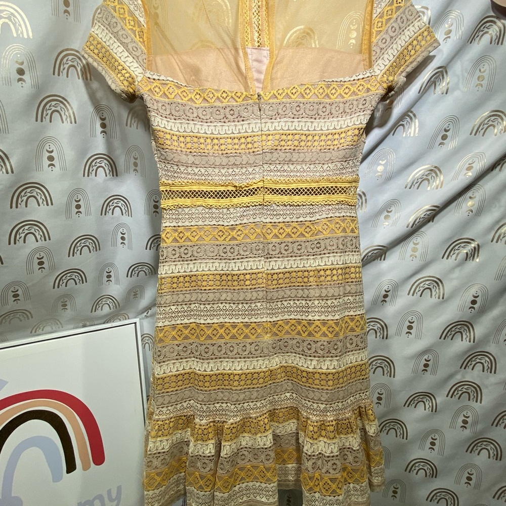 Francesca's Collections Yellow and Cream Lace Midi Dress - Picture 12 of 13